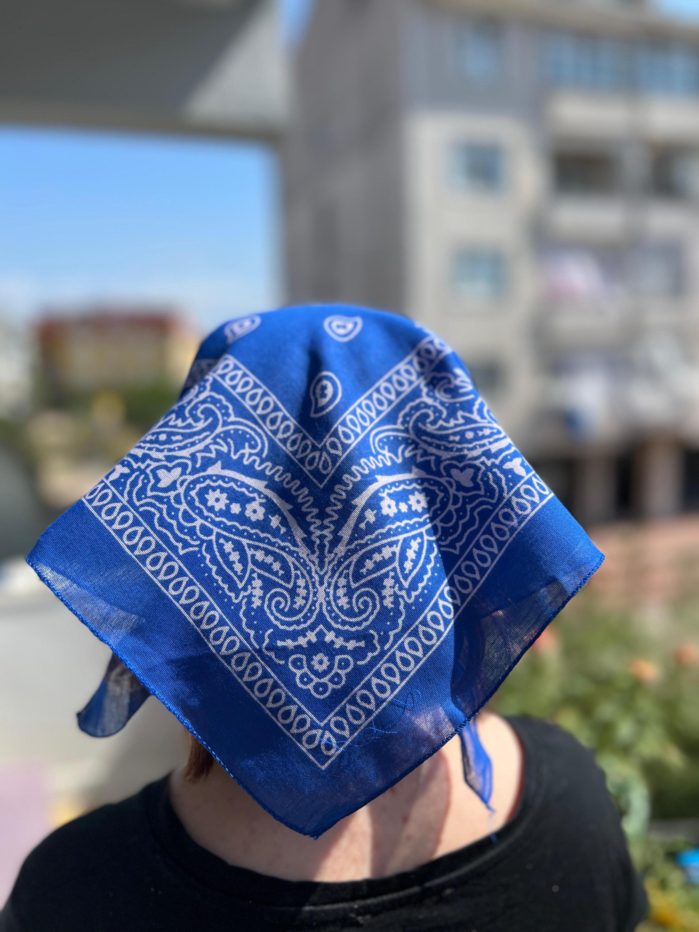 Bandana Carré 100% Coton OUTLETISSIMO - Motif Paisley, 55x55 Cm, Bleu Foncé - Pour Sport, Sous-casque, Mode