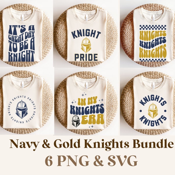 School Mascot Knights: SVG/PNG Bundle for Apparel & Crafts, Cricut Ready, Knights Png, Knights Team Mascot Sublimation, Groovy Navy Gold Png