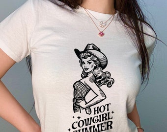 Hot Cowgirl Summer Shirt , Country Concert Tee, Western Graphic Tee for Women, Trendy Y2k Shirt Baby Tee, Cute Country Shirts, Cowgirl Shirt