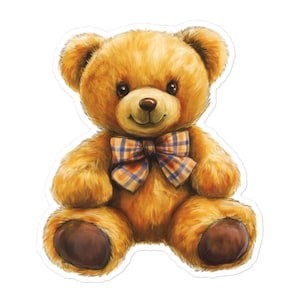 Adesivo de vinil clássico de ursinho de pelúcia – decalque fofo de urso com gravata borboleta para presentes, álbuns de recortes, laptops e muito mais