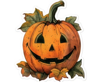 Vintage Halloween Pumpkin Sticker - Classic Jack-o-Lantern Decal | Retro Autumn Festive Decor | Spooky Season Accessory