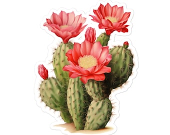 Naklejka winylowa „Cactus with Pink Flowers” – naklejka na butelkę z wodą, laptopa i dziennik