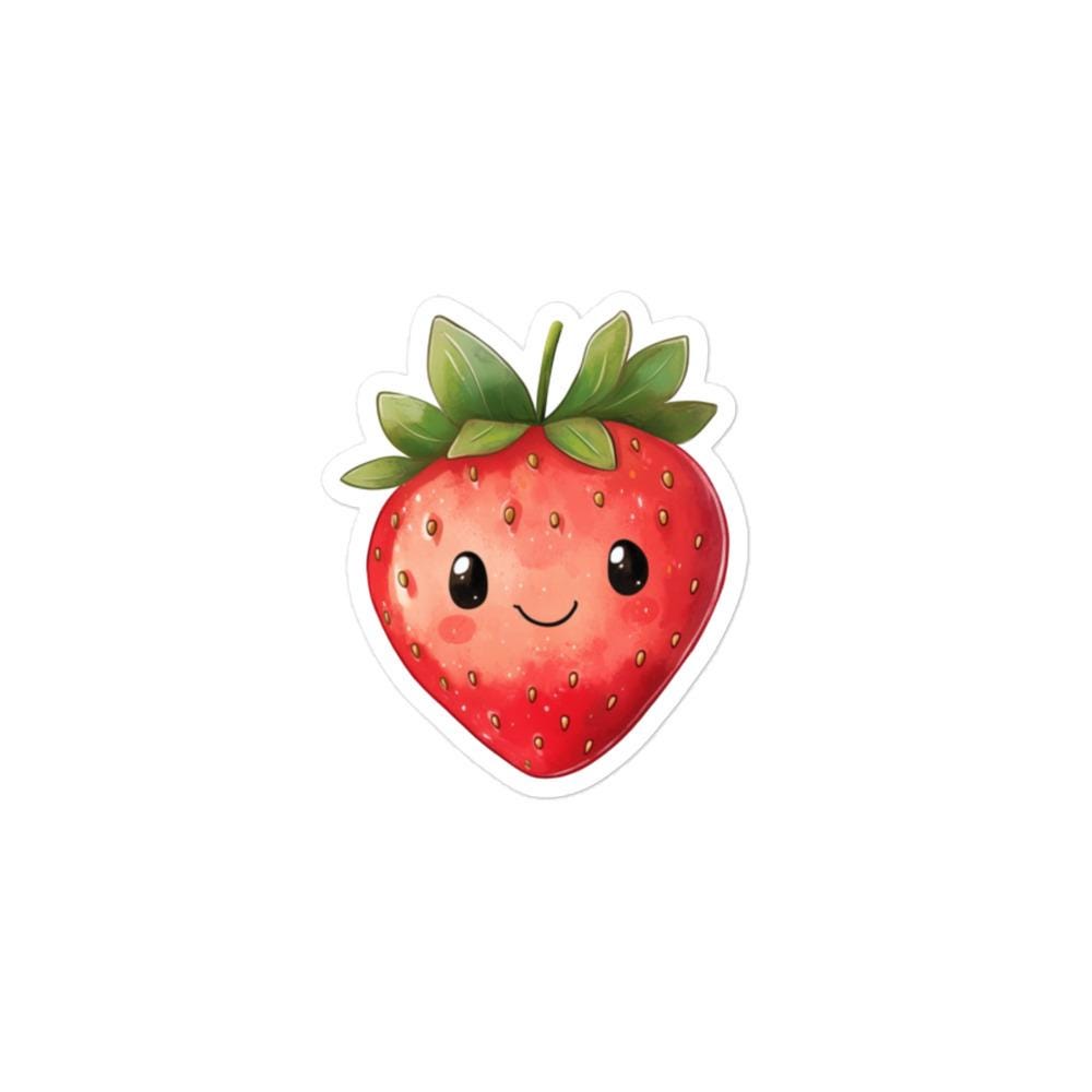 Cute Strawberry Vinyl Sticker – Kawaii Fruit Decal for Laptops, Water ...