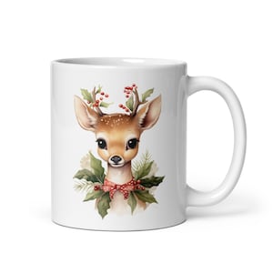 Vintage Christmas Reindeer White Coffee Mug