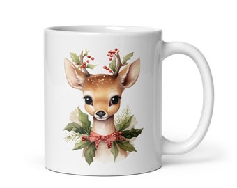 Vintage Christmas Reindeer White Coffee Mug