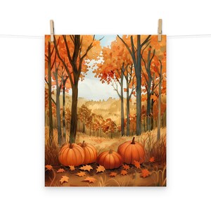 Herbstwald und Kürbisse Poster - Vintage Herbst Landschaft Kunstdruck