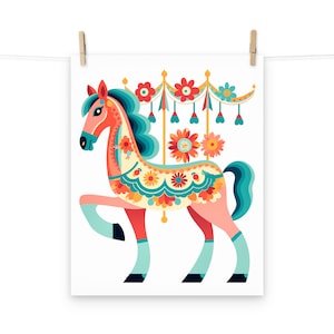Pink Pastel Colorful Carousel Horse Poster