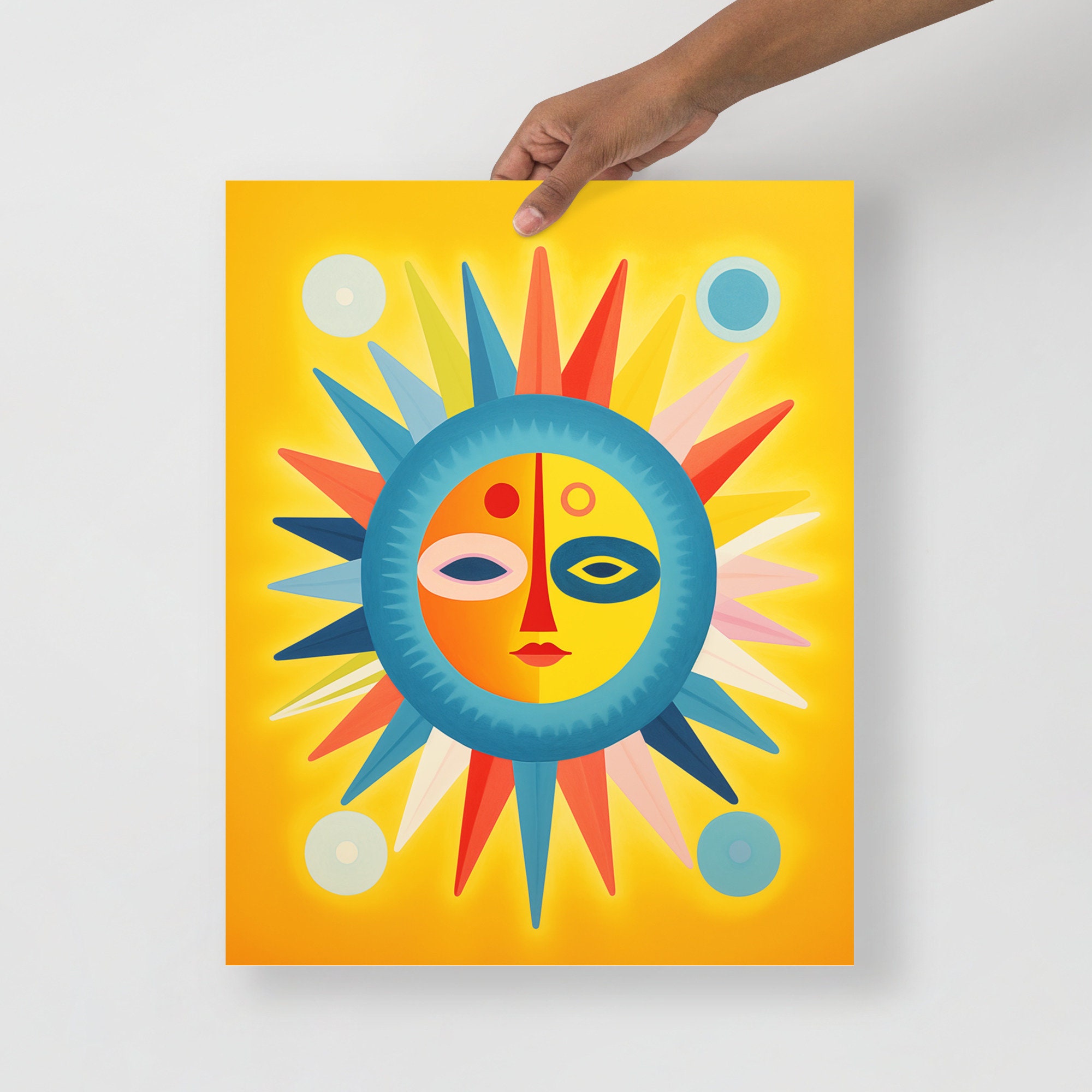 ミッドセンチュリーモダンのカラフルな太陽のヴィンテージイラスト