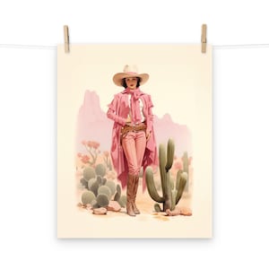 Vintage Pink Cowgirl Poster - Ästhetische Westliche Wüstenwandkunst für Wohnkultur