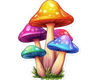 Rainbow Mushroom Sticker – Colorful Cottagecore Aesthetic for Laptops, Water Bottles, Gifts and More