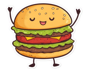 Niedlicher Hamburger-Vinylaufkleber - Kawaii Foodie Lover Sticker für Laptops, Wasserflaschen, Geschenke und mehr