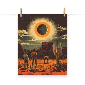 Western Cowboy Wüste Sonnenfinsternis Retro Poster - Vintage Country Art für Wohnkultur