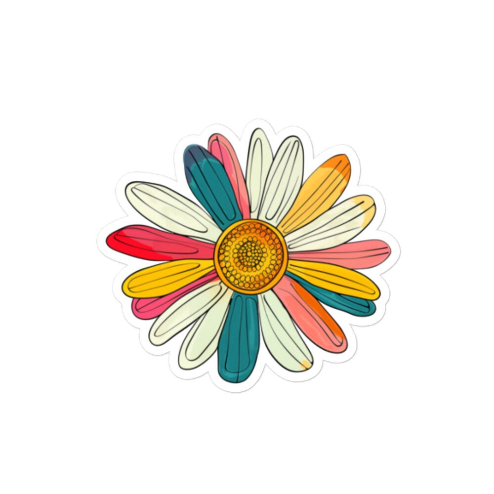 Colorful Retro Daisy Flower Vinyl Sticker – Vintage Floral Decal for ...