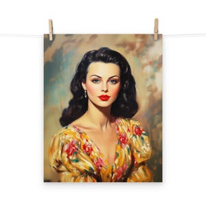 Dipinto ad olio di donna glamour vintage - Arte murale retrò per l'arredamento della casa