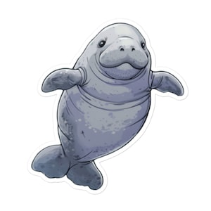 Adesivo de vinil de peixe-boi fofo - decalque adorável de criatura marinha para laptops, garrafas de água, álbuns de recortes e muito mais