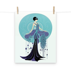 Turquoise and Purple Art Deco Lady Poster