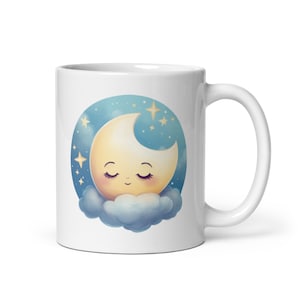 Cute Crescent Moon and Stars Mug | Serene Sleeping Celestial Design for Nighttime Tea or Morning Coffee