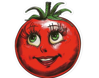 Cute Tomato Vinyl Sticker - Vintage Cartoon Style Decal for Scrapbooks, Water Bottles, Journals and More