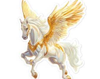 Adhesivo de vinilo de pegaso dorado mágico: calcomanía de caballo de fantasía caprichosa para computadoras portátiles, botellas de agua, regalos y más