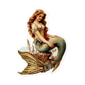 Vintage Meerjungfrau Aufkleber - Klassischer nautischer Aufkleber, elegante Seesirene für Journale, Laptops und Wasserflaschen