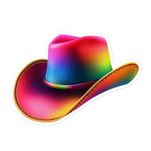 Rainbow Cowboy Hat Vinyl Sticker – Colorful Western Pride Decal for Laptops, Water Bottles, Gifts and More