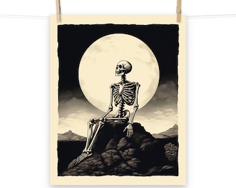 Skeleton Desert Moon Vintage Art Poster