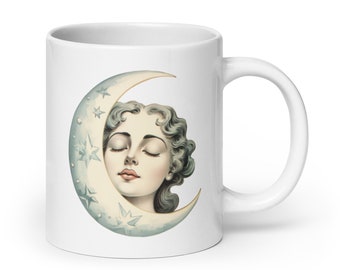 Celestial Crescent Moon Goddess White Coffee Mug