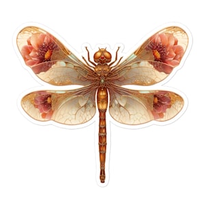 Art Nouveau Floral Dragonfly Vinyl Sticker – Insect Decal for Laptops, Water Bottles, Journals, Gifts and More