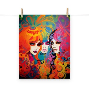 Colorful Psychedelic 1960s Hippie Girls Poster