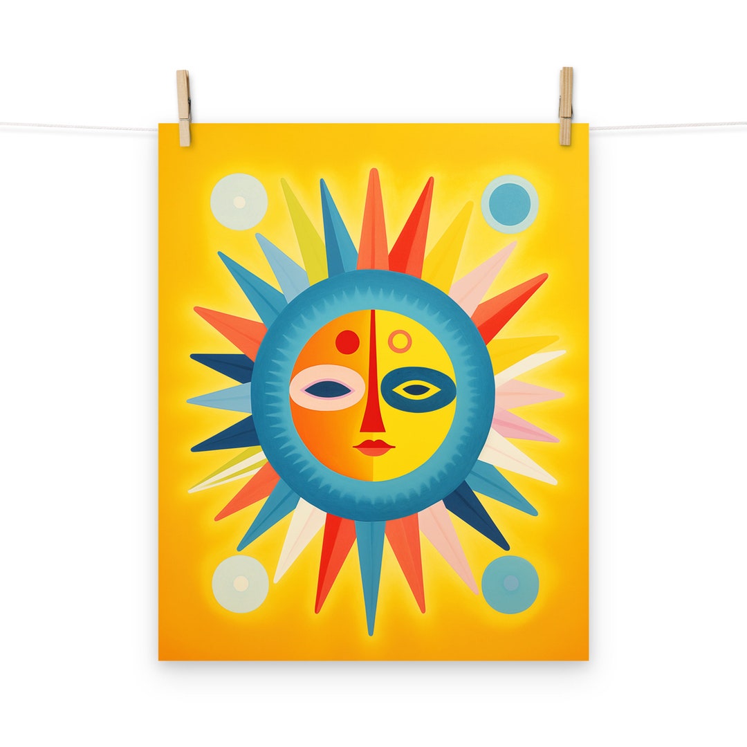 Midcentury Modern Colorful Sun Vintage Illustration Poster - Etsy