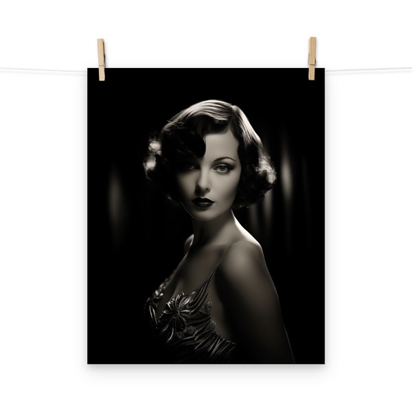 Old Hollywood Glamour Portrait Black and White Photograph Poster