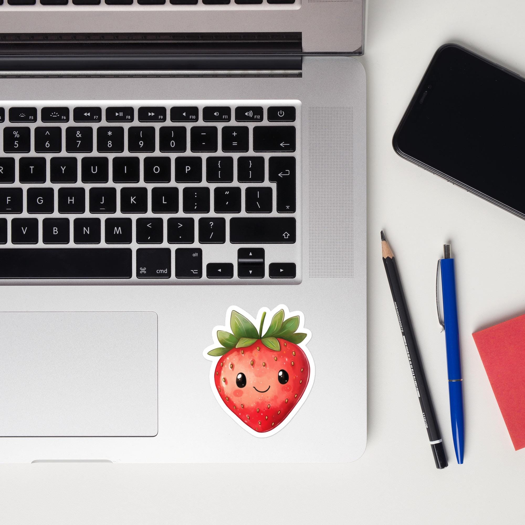 Cute Strawberry Vinyl Sticker – Kawaii Fruit Decal for Laptops, Water ...