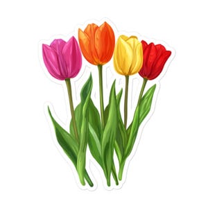 Vinylsticker kleurrijke tulpen – Levendige lentebloemsticker voor laptops, plakboeken, waterflessen en meer