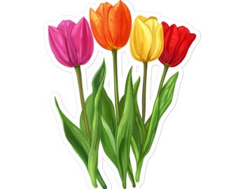Sticker Tulipes colorées en vinyle – Sticker fleurs printanières éclatantes pour ordinateurs portables, albums de coupures, bouteilles d'eau et plus