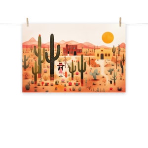 Desert Adventure Kunstdruck - Skurriles Wüstenlandschafts-Poster für das südwestliche Wohndekor