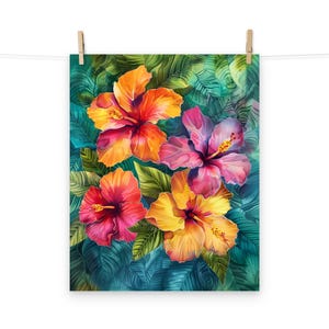 Tropical Hibiscus Wall Art – Colorful Floral Botanical Print for Beach Home Decor