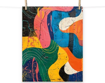 カラフルな抽象画のミッドセンチュリーモダン絵画ポスター
