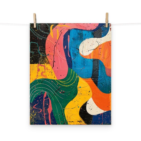 絵画　抽象画　モダンアート　インテリア　90 x 65 cm カラフルな抽象画のミッドセンチュリーモダン絵画ポスター