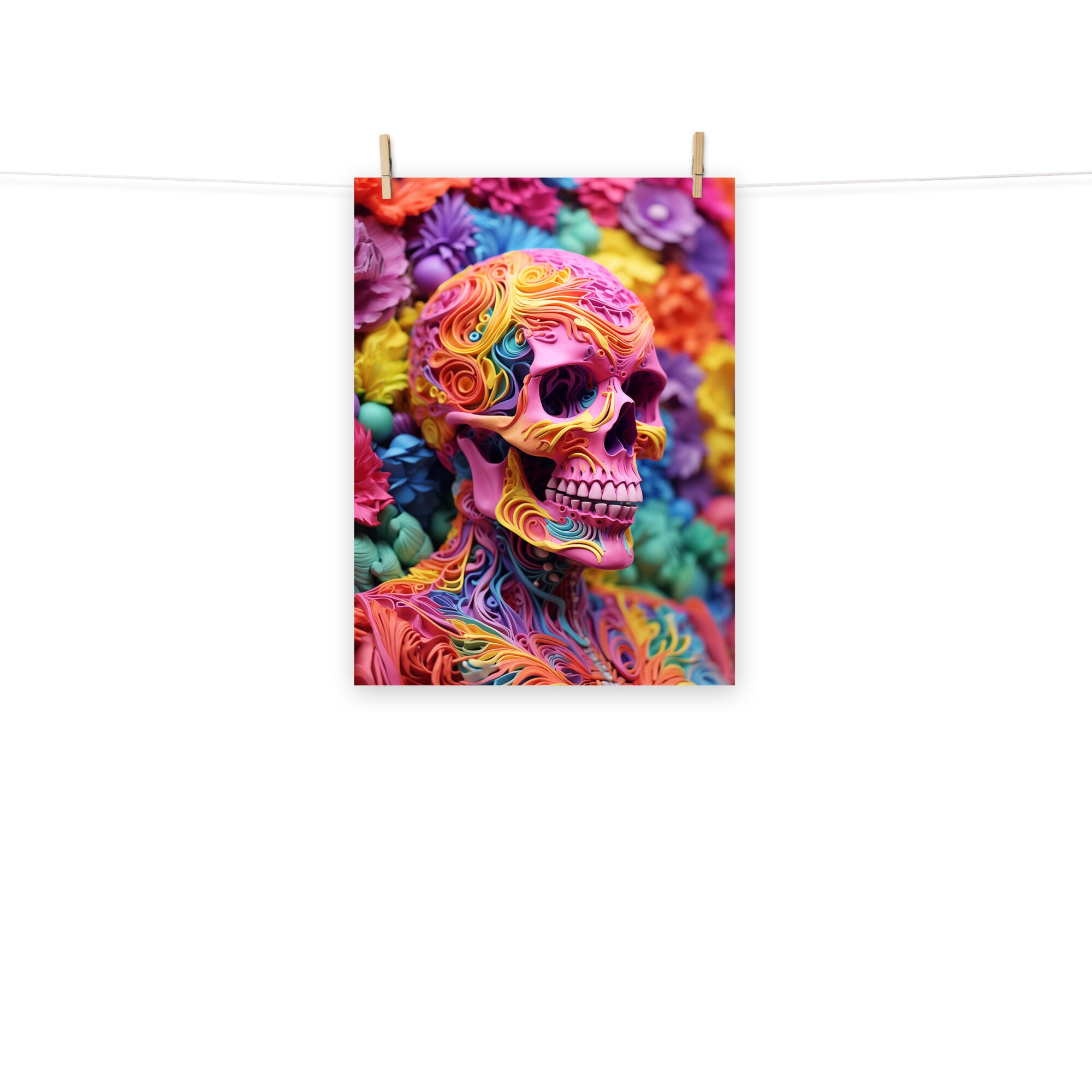 Colorful Rainbow Skeleton Skull Paper Art Poster - Etsy