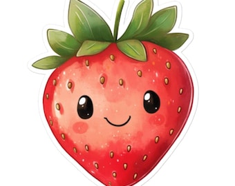 Cute Strawberry Vinyl Sticker – Kawaii Fruit Decal for Laptops, Water Bottles, Gifts and More