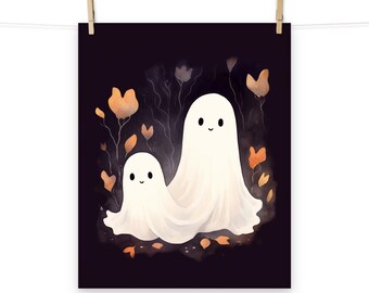 かわいいゴーストハロウィン秋ポスター - 家の装飾に最適な不気味な季節のウォールアート