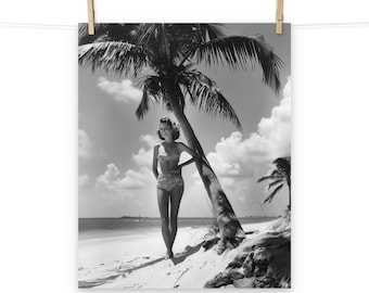 1950s Woman on the Beach Vintage Photograph Poster  - Poster Print for Beach Home Tropical Home Decor Vintage Style Midcentury Modern