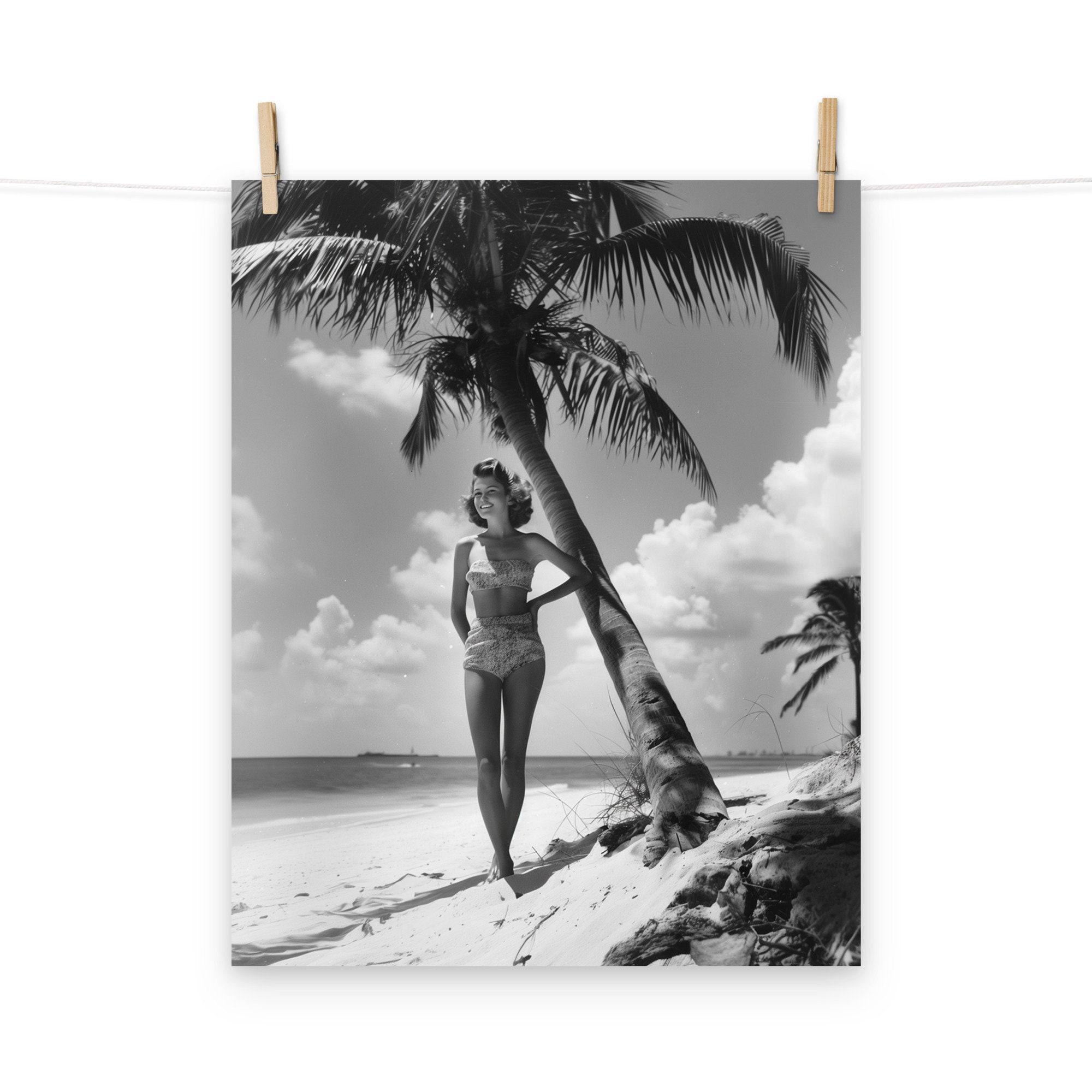 1950s Woman on the Beach Vintage Photograph Poster - Poster Print