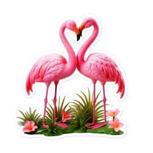 Sticker vinyle tropical flamants roses - Sticker rétro kitsch pour ordinateurs portables journaux albums de coupures et bouteilles d'eau cadeau pour amateur de flamants roses