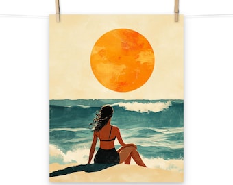 Vintage Sun and Sea Beach Poster – Serene Summer Art Print for Coastal Home Decor