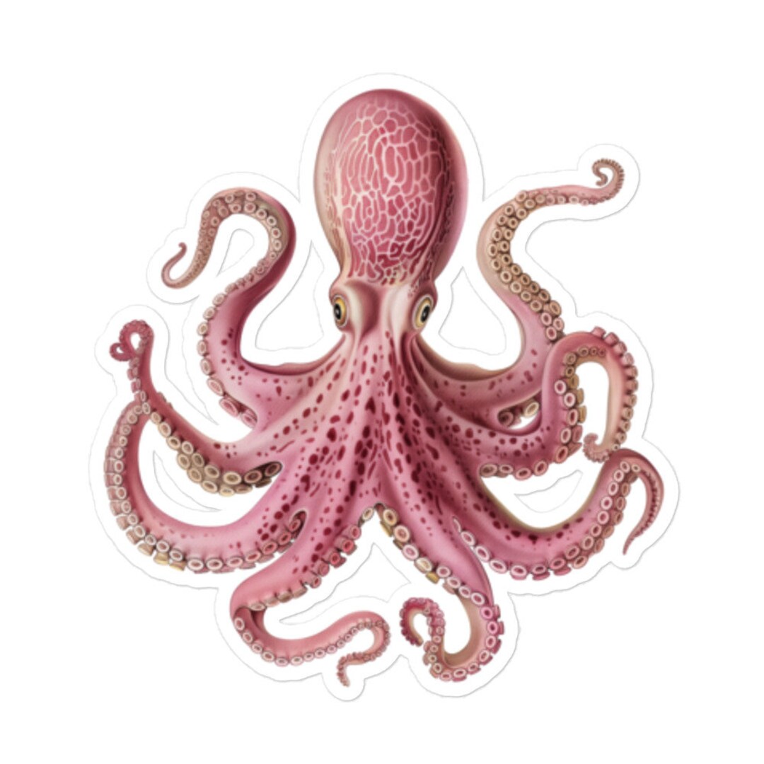 Pink Octopus Sticker - Whimsical Sea Life Art Decal for Water Bottles ...