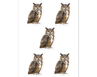 アメリカワシミミズクのステッカーシート - 森の野生動物 ダークアカデミア 鳥ステッカー