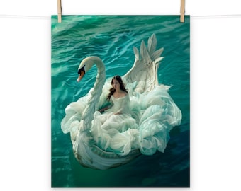 Fantasy Swan Lake Art Print - Enchanting Fairytale Poster for Whimsical Home Decor