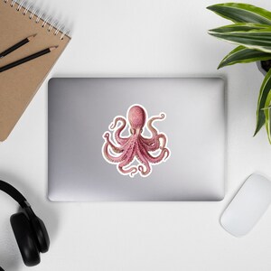 Pink Octopus Sticker - Whimsical Sea Life Art Decal for Water Bottles ...