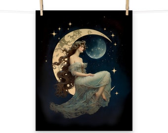 Celestial Moon Goddess Art Nouveau Poster